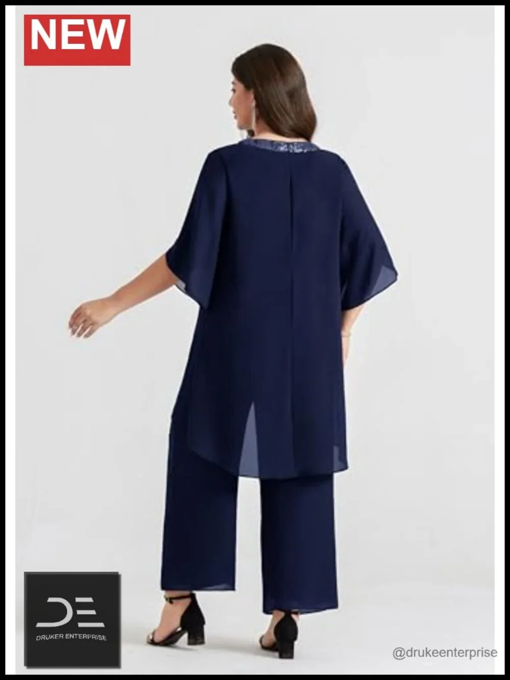 Plus Size Mother of Bride 2 Piece Chiffon Pant Suit Wedding Guest Outfit